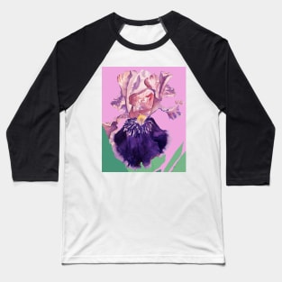 Iris Watercolor Painting - Glorious Purple on Rose Pink Baseball T-Shirt